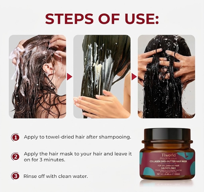 Tiworld™ Deep Repair Hair Mask: Collagen & Shea Butter Treatment for Damaged Hair